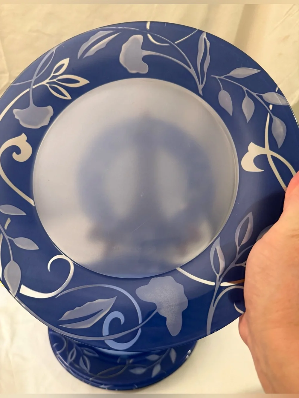 6 Luminarc Plenitude distinctive cobalt blue glass border. By Arcoroc France